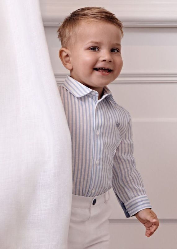 Abel & Lula Set hemd + short Blauw baby jongens (L/s shirt & bermuda set white/blue - 5252-006) - Victor & Camille Destelbergen