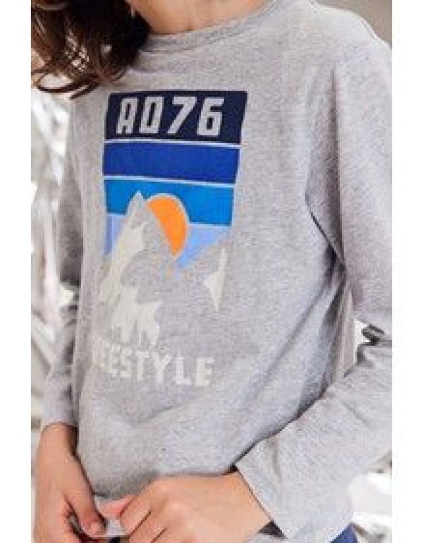 AO76 T-shirt l/s Grijs jongens (Mathew t-shirt freestyle oxford - 224-2040-110) - Victor & Camille Destelbergen