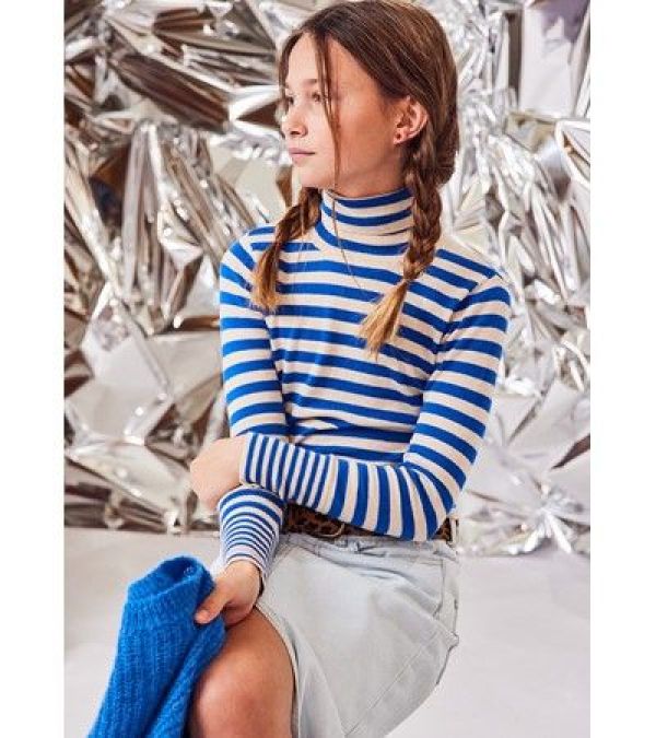 AO76 Coltrui Blauw meisjes (Vicky turtle-neck stripe bright blue - 224-1205) - Victor & Camille Destelbergen