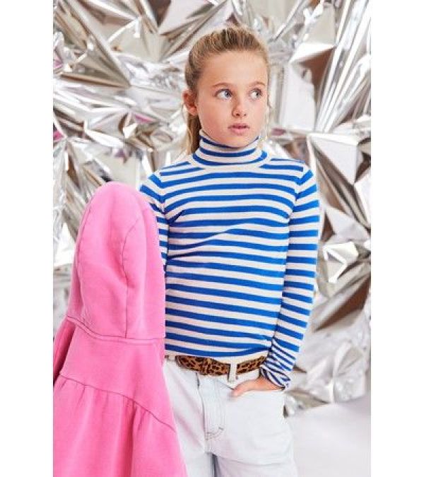 AO76 Coltrui Blauw meisjes (Vicky turtle-neck stripe bright blue - 224-1205) - Victor & Camille Destelbergen