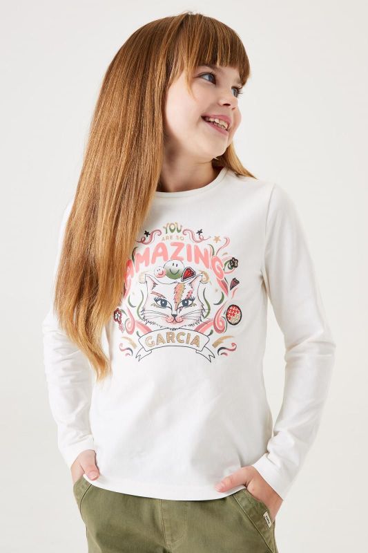 Garcia T-shirt l/s Wit meisjes (T-shirt l/s Amazing off white - T44603-53) - Victor & Camille Destelbergen