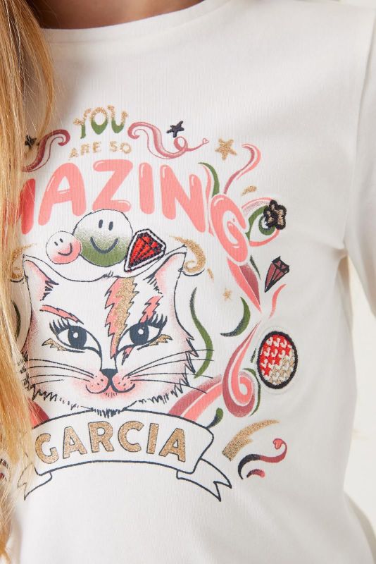 Garcia T-shirt l/s Wit meisjes (T-shirt l/s Amazing off white - T44603-53) - Victor & Camille Destelbergen