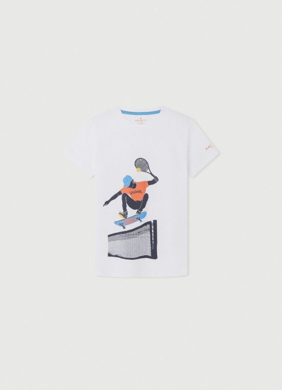 Hackett T-shirt s/s Wit jongens (Racket jump tee s/s white - HK500935) - Victor & Camille Destelbergen
