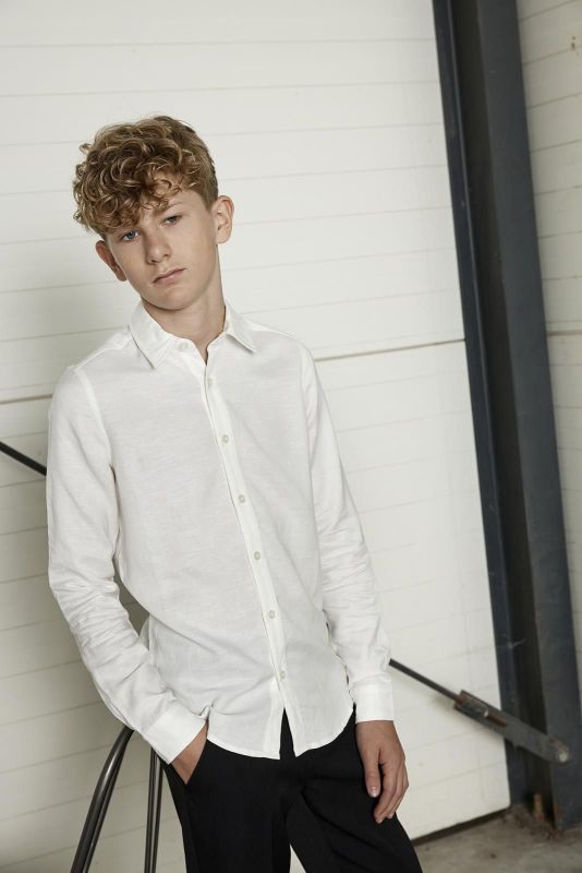 Hound Hemd Wit jongens (Linen blend shirt l/s white - 2241218) - Victor & Camille Destelbergen