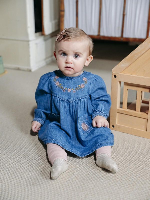 Hust & Claire Jurk Denim blue baby meisjes (Dalaa dress - 344-00199-34157) - Victor & Camille Destelbergen