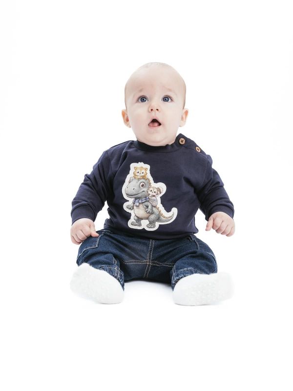 Hust & Claire Sweater Blauw baby jongens (Sofus dino sweater navy - 344-00195-31060) - Victor & Camille Destelbergen