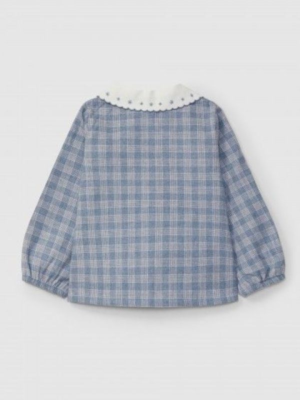 Laranjina Blouse Blauw meisjes (Blouse met geborduurde kraag - I4220) - Victor & Camille Destelbergen