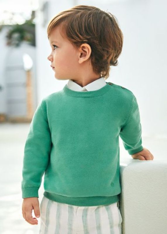 Mayoral Sweater Groen baby jongens (Basic cotton jumper - 303-043) - Victor & Camille Destelbergen