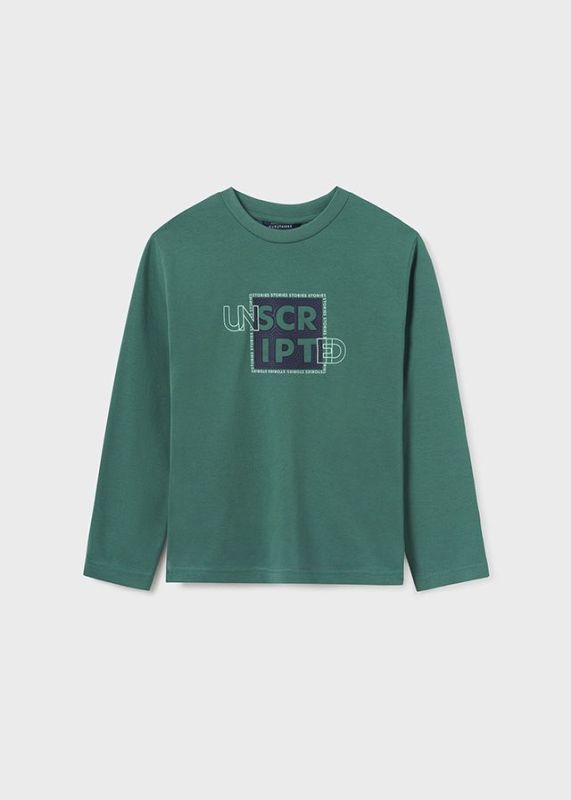 Mayoral T-shirt l/s Groen jongens (Basic l/s shirt 'unscripted' mint - 842-010) - Victor & Camille Destelbergen