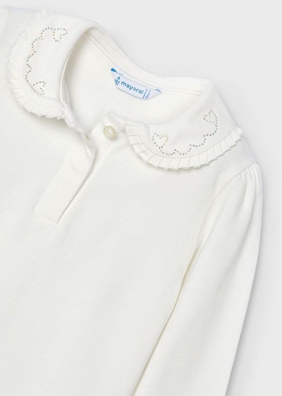 Mayoral Polo Wit meisjes (Basic polo l/s natural - 131-033) - Victor & Camille Destelbergen