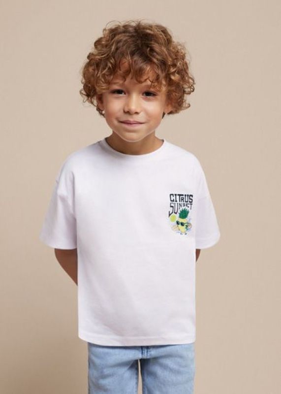 Mayoral T-shirt s/s Wit jongens (Citrus sunset s/s shirt white - 3023-034) - Victor & Camille Destelbergen