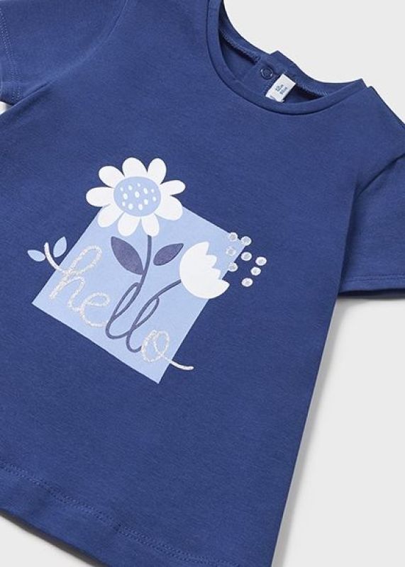 Mayoral T-shirt s/s Blauw baby meisjes (Een basis blauwe 'hello' s/s shirt - 1014-036) - Victor & Camille Destelbergen
