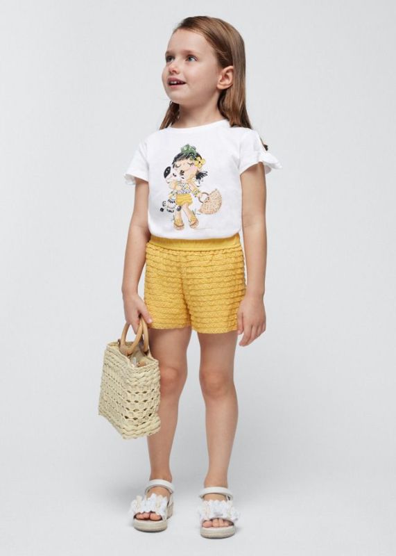 Mayoral Set T-shirt + short Geel meisjes (Flutter shorts set honey - 3266-021) - Victor & Camille Destelbergen