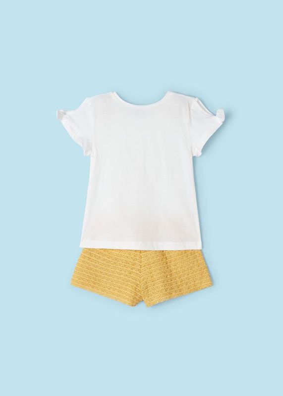 Mayoral Set T-shirt + short Geel meisjes (Flutter shorts set honey - 3266-021) - Victor & Camille Destelbergen
