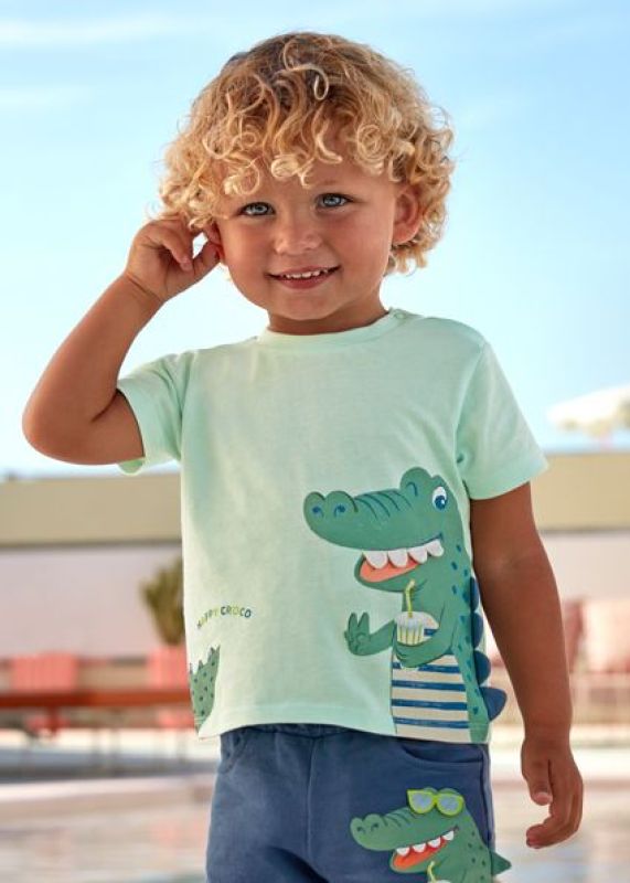 Mayoral T-shirt s/s Groen baby jongens (Happy croco t-shirt s/s acqa - 1022-019) - Victor & Camille Destelbergen