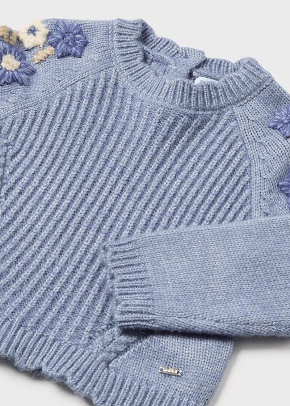 Mayoral Knitwear Blauw baby meisjes (Knitwear flowers broid. blue - 2324-079) - Victor & Camille Destelbergen