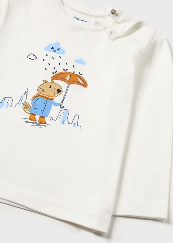 Mayoral T-shirt l/s Ecru baby jongens (L/s beaver t-shirt cream - 2019-091) - Victor & Camille Destelbergen