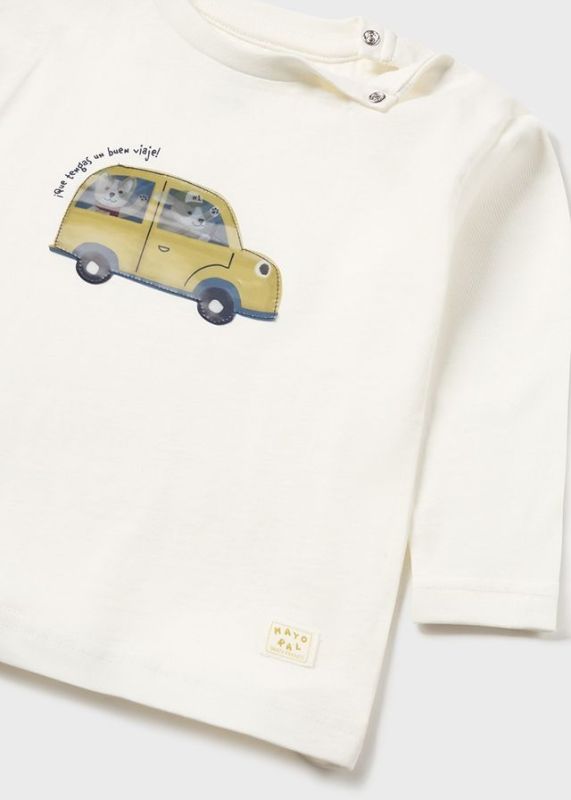 Mayoral T-shirt l/s Ecru baby jongens (L/s shirt cats car - 2023-020 cream) - Victor & Camille Destelbergen