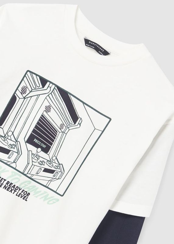 Mayoral T-shirt l/s Wit jongens (L/s shirt double sleeve cream - 7060-026) - Victor & Camille Destelbergen