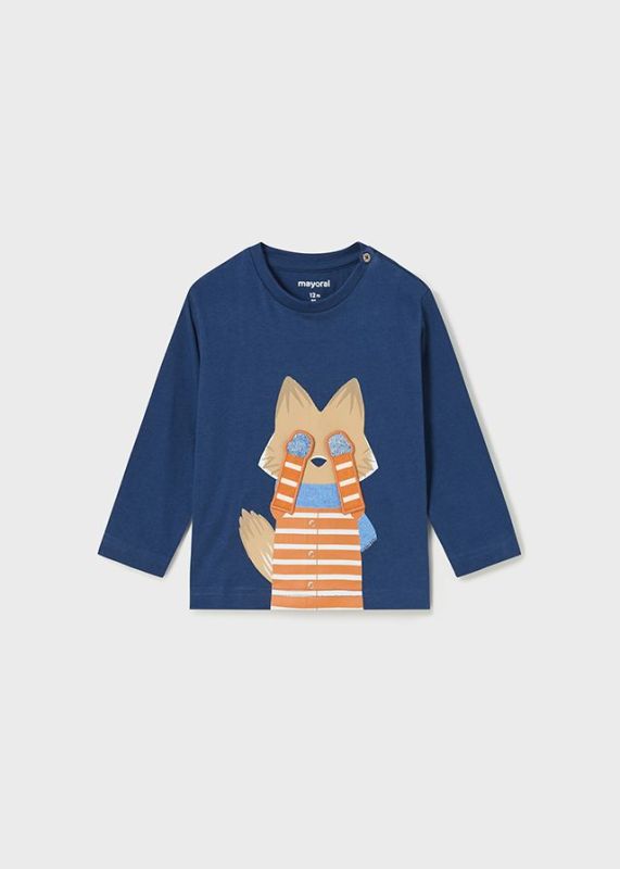 Mayoral T-shirt l/s Blauw baby jongens (L/s shirt indigo cat - 2018-086) - Victor & Camille Destelbergen