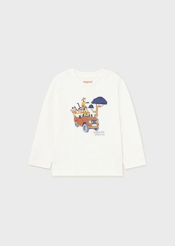 Mayoral T-shirt l/s Offwhite baby jongens (L/s shirt jeep safari cream - 1033-066) - Victor & Camille Destelbergen