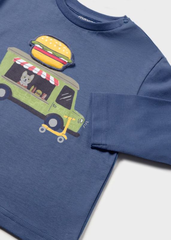 Mayoral T-shirt l/s Blauw baby jongens (L/s shirt menu burger lake - 2024-025) - Victor & Camille Destelbergen