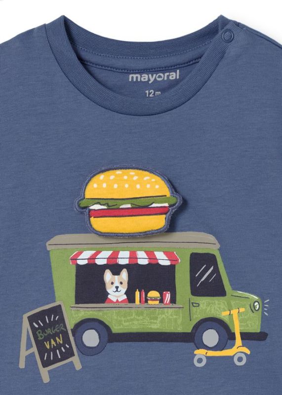 Mayoral T-shirt l/s Blauw baby jongens (L/s shirt menu burger lake - 2024-025) - Victor & Camille Destelbergen