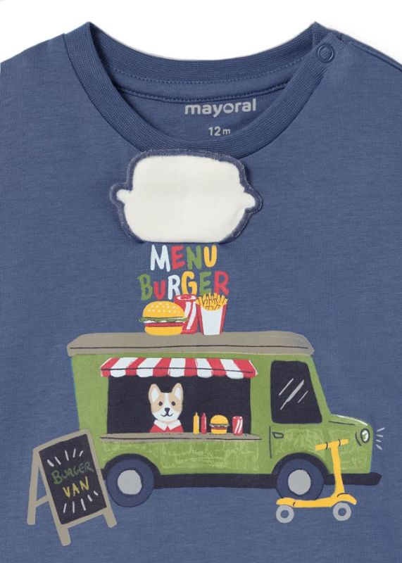 Mayoral T-shirt l/s Blauw baby jongens (L/s shirt menu burger lake - 2024-025) - Victor & Camille Destelbergen