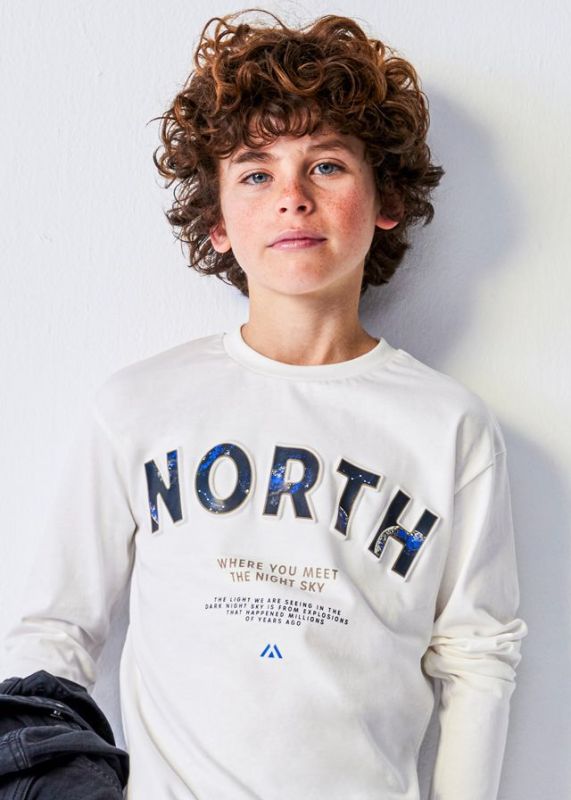 Mayoral T-shirt l/s Wit jongens (L/s shirt North cream - 7072-073) - Victor & Camille Destelbergen