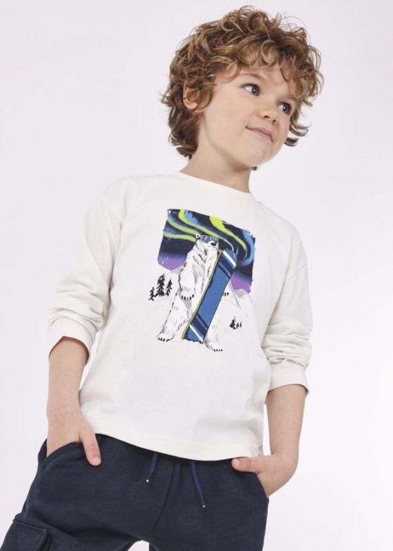 Mayoral T-shirt l/s Wit jongens (L/s t-shirt polar bear glacial - 4038-044) - Victor & Camille Destelbergen