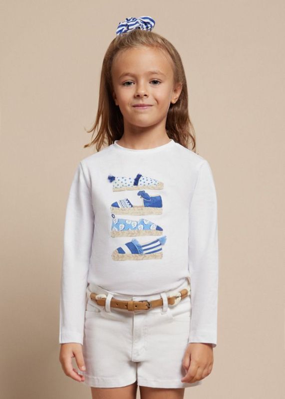 Mayoral T-shirt l/s Wit meisjes (L/s T-shirt + scrunchie stripes white/bl - 3092-066) - Victor & Camille Destelbergen
