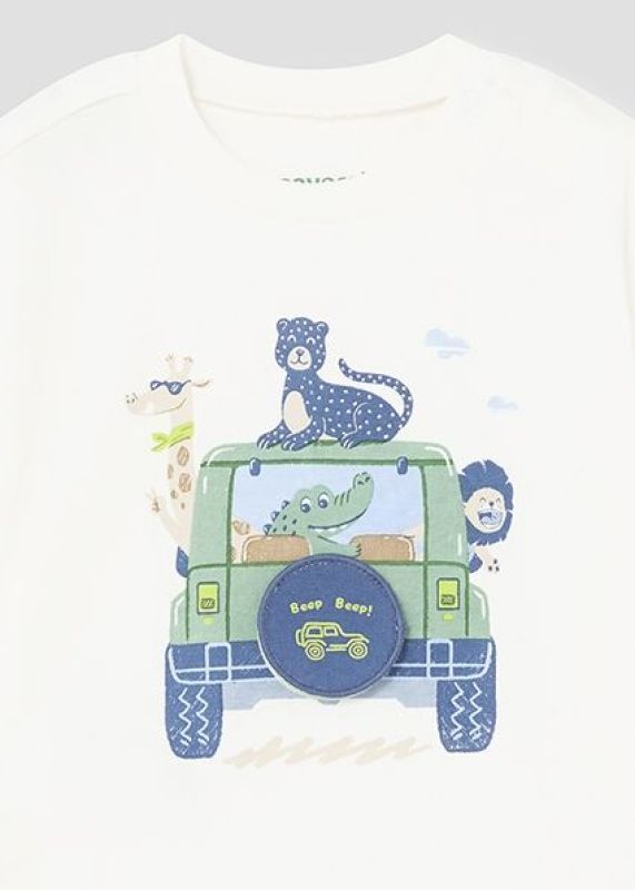 Mayoral T-shirt s/s Wit baby jongens (Let's go friends T-shirt s/s cream - 1021-015) - Victor & Camille Destelbergen