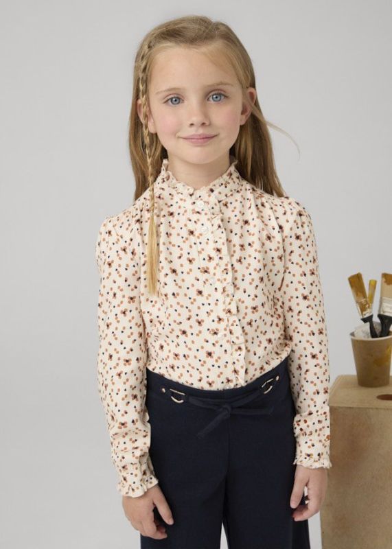 Mayoral Blouse Beige meisjes (Printed blouse chickpea - 4117-010) - Victor & Camille Destelbergen