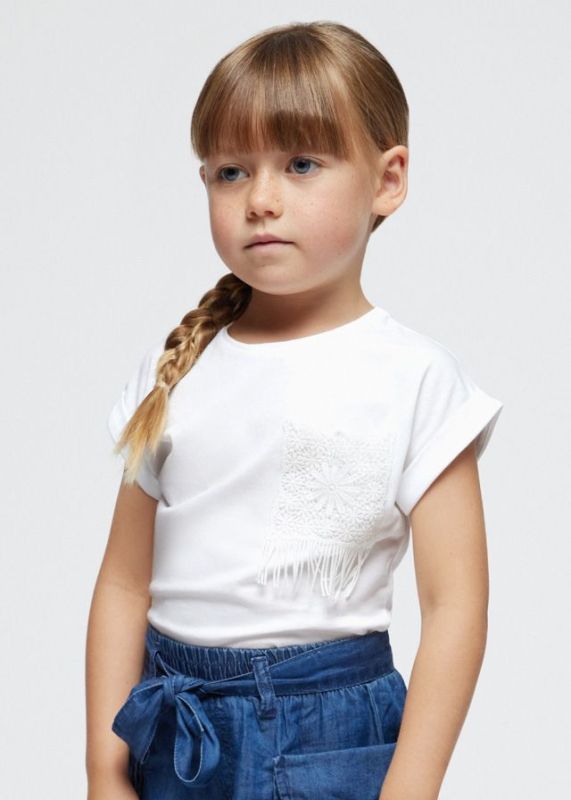 Mayoral T-shirt s/s Wit meisjes (S/s crochet t-shirt white - 3087-036) - Victor & Camille Destelbergen