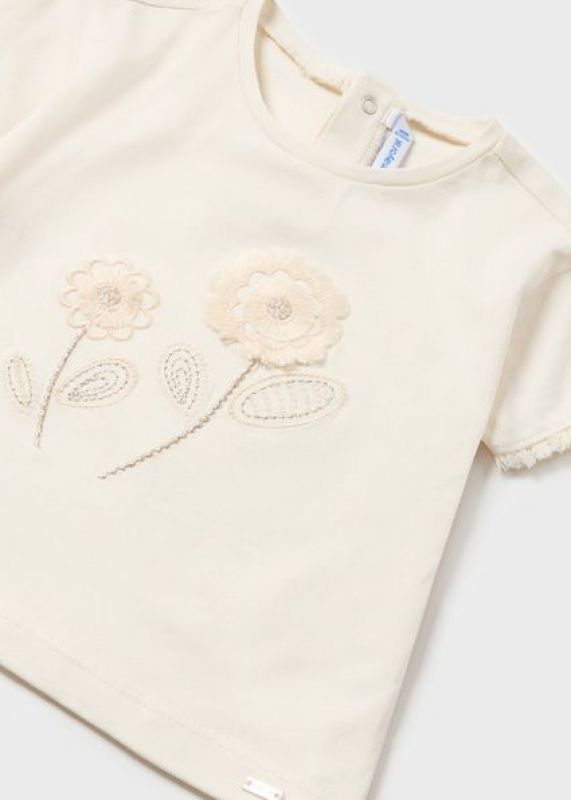 Mayoral T-shirt s/s Offwhite baby meisjes (S/s embroidered shirt - 1009-053) - Victor & Camille Destelbergen