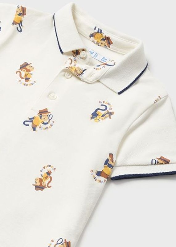Mayoral Polo Offwhite baby jongens (S/s polo monkey cream - 1107-077) - Victor & Camille Destelbergen