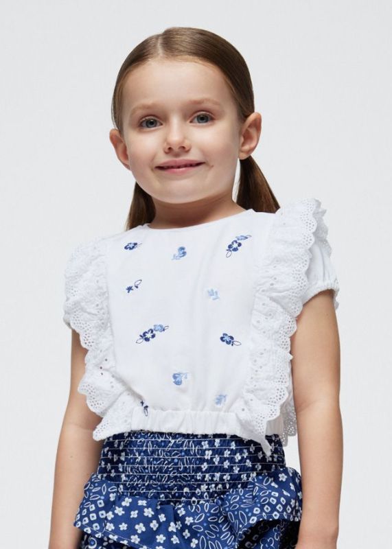 Mayoral T-shirt s/s Wit meisjes (S/s ruffled shirt white - 3088-074) - Victor & Camille Destelbergen