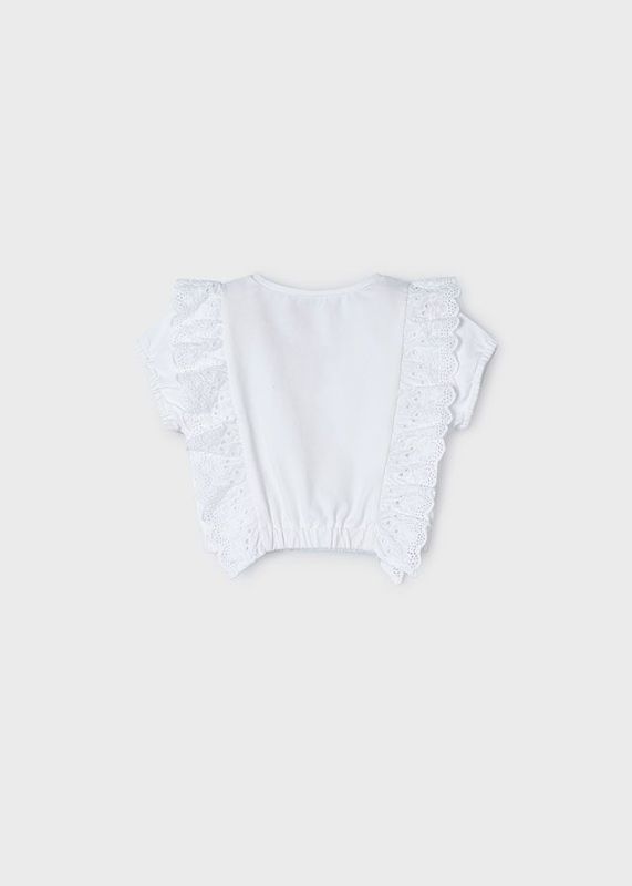 Mayoral T-shirt s/s Wit meisjes (S/s ruffled shirt white - 3088-074) - Victor & Camille Destelbergen