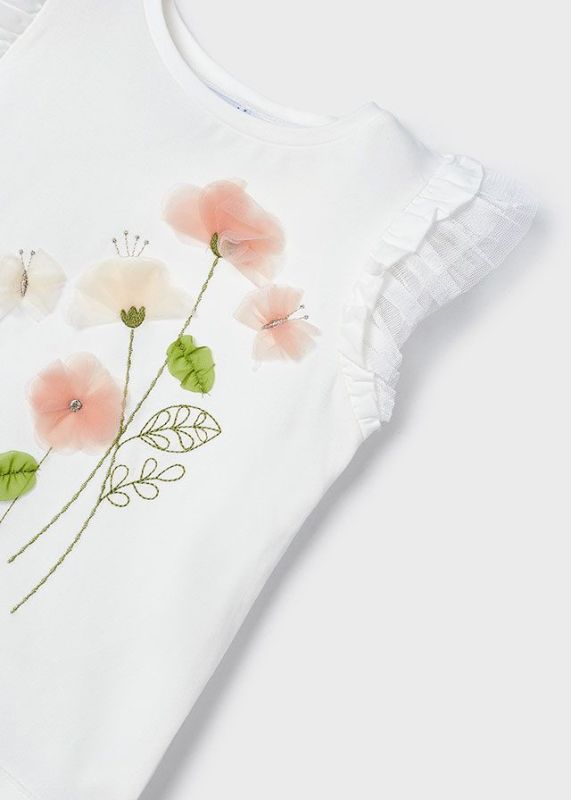 Mayoral T-shirt s/s Wit meisjes (s/s t-shirt natur pink flower - 309-050) - Victor & Camille Destelbergen
