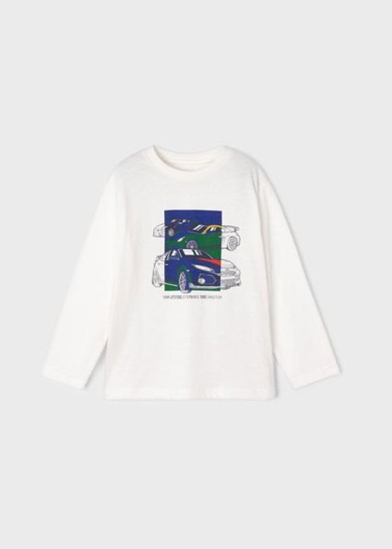 Mayoral T-shirt l/s Wit jongens (Shirt l/s cream cars - 4010-048) - Victor & Camille Destelbergen