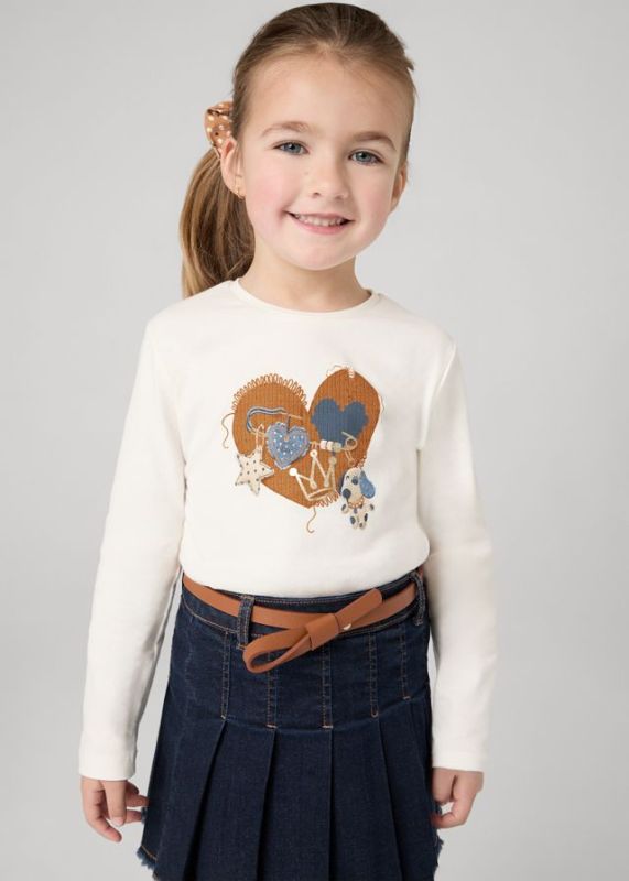 Mayoral T-shirt l/s Wit meisjes (T-shirt l/s heart dog natural - 4069-084) - Victor & Camille Destelbergen