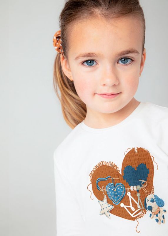 Mayoral T-shirt l/s Wit meisjes (T-shirt l/s heart dog natural - 4069-084) - Victor & Camille Destelbergen