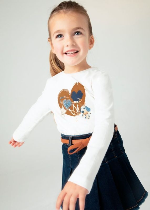 Mayoral T-shirt l/s Wit meisjes (T-shirt l/s heart dog natural - 4069-084) - Victor & Camille Destelbergen