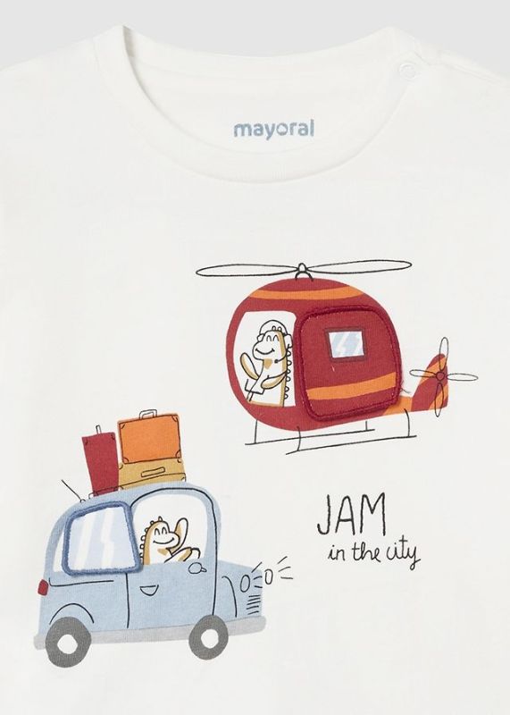 Mayoral T-shirt l/s Offwhite baby jongens (T-shirt l/s 'hurry up' cream - 2038-091) - Victor & Camille Destelbergen