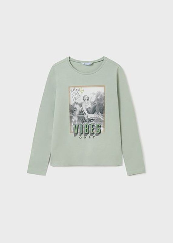 Mayoral T-shirt l/s Groen meisjes (T-shirt l/s mint good vibes - 7027-061) - Victor & Camille Destelbergen