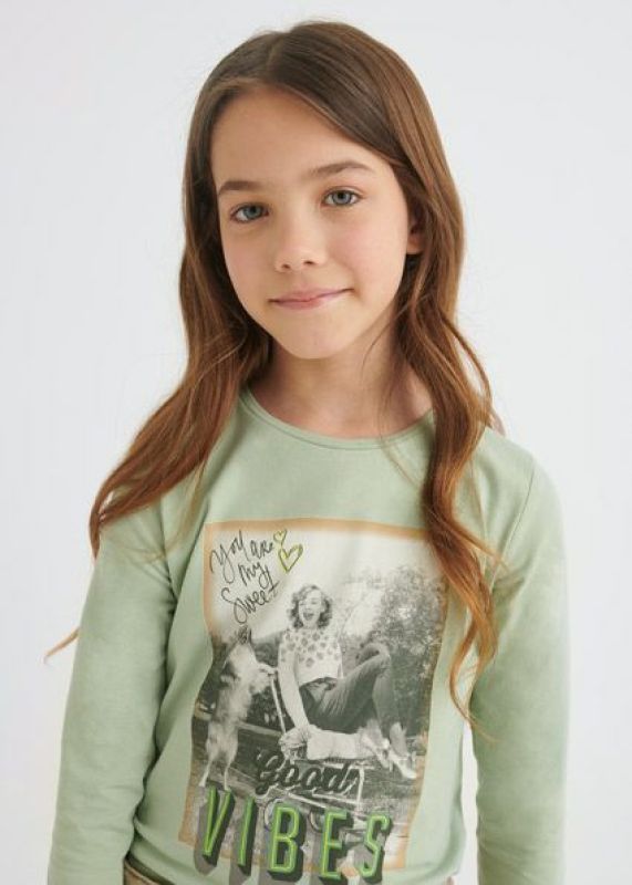 Mayoral T-shirt l/s Groen meisjes (T-shirt l/s mint good vibes - 7027-061) - Victor & Camille Destelbergen