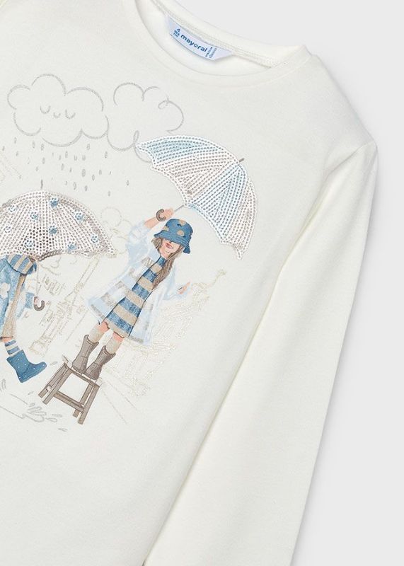 Mayoral T-shirt l/s Wit meisjes (T-shirt l/s rainy natur-skyblue - 4067-079) - Victor & Camille Destelbergen