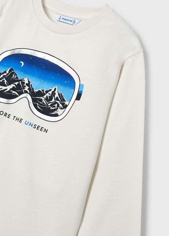 Mayoral T-shirt l/s Offwhite jongens (T-shirt l/s silver print snow - 4056-010) - Victor & Camille Destelbergen