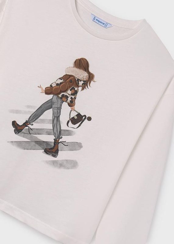 Mayoral T-shirt l/s Offwhite meisjes (T-shirt l/s walk natur-cinn - 7018-031) - Victor & Camille Destelbergen