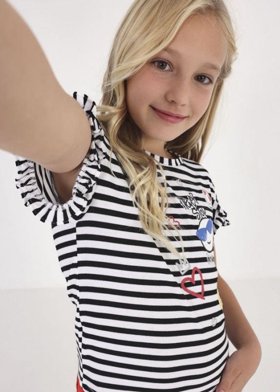 Mayoral T-shirt s/s Wit meisjes (T-shirt s/s striped black - 6054-082) - Victor & Camille Destelbergen